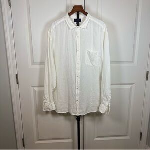 Charles Tyrwhitt White Linen Shirt XXXL Classic Fit Long Sleeve Button Front